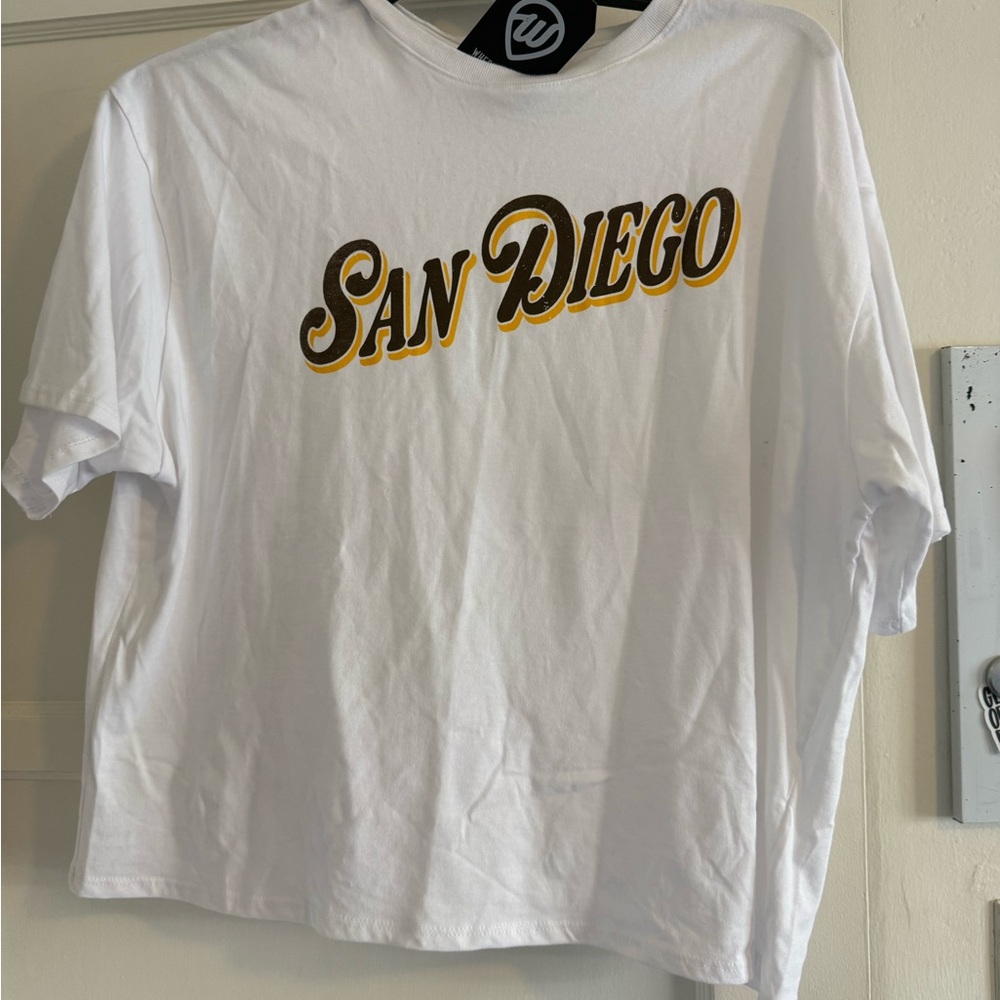 White San Diego Graphic Tee. Padres colors
